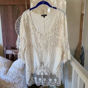 Boho Lane Bryant Crocheted Embroidered Blouse